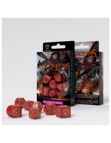 Dados Dragons Modern Rojo & Oro (7 unidades) - Q Workshop