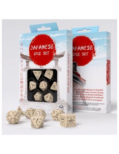 Dados Japanese Beige & Negro (7 unidades) - Q Workshop