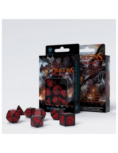 Bolsa de Dados Dragons Negro & Rojo (7 unidades) - Q Workshop