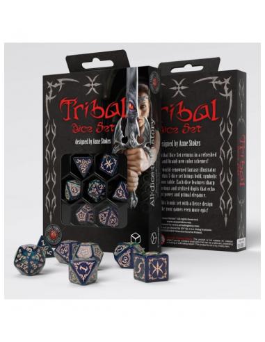 Dados en Azul y Beige (7 unidades) Tribal - Q Workshop
