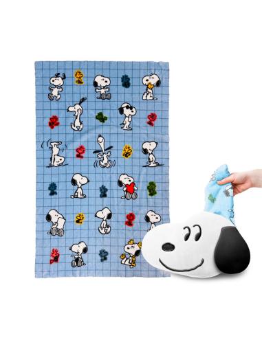 PUCKATOR Almohada y manta de viaje 2 en 1 Snoopy & Woodstock Snoopy